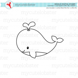 Whale Digital Stamp Clipart - whale line art, cute whale clipart outline,  coloring - personal use, small commercial use, instant download