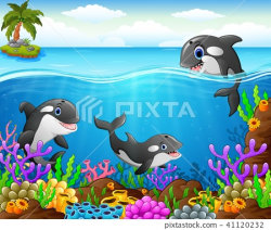 Cartoon whale under the sea - Stock Illustration [41120232 ...