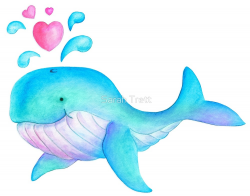 Cute whimsical whale heart spurt kids art 