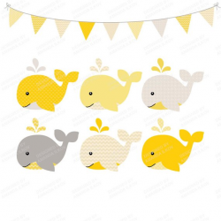 Premium Yellow Baby Whales Clip Art & Digital Paper Set ...