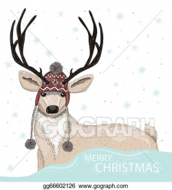 EPS Vector - Cute deer with winter background. Stock Clipart ...