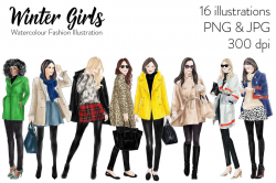 Watercolor Illustration - Winter Girls - fashion illustration clipart