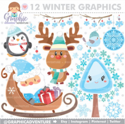 Winter Clipart, Winter Graphics, COMMERCIAL USE, Kawaii Clipart, Winter  Party, Planner Accessories, Winter Bear, Christmas Clipart