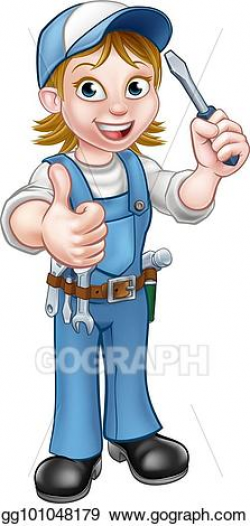 EPS Illustration - Cartoon female electrician holding ...