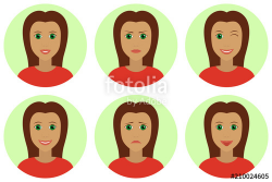 Young pretty woman emotion avatar set. Diverse emotional ...