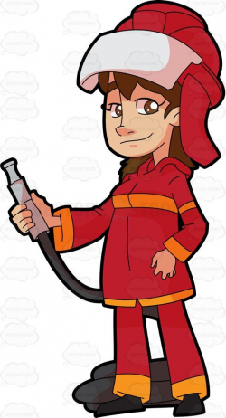 A female firefighter holding a water hose #cartoon #clipart ...