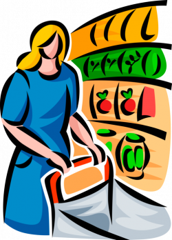 Shopper with Supermarket Shopping Cart - Vector Image