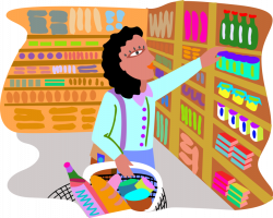 Woman Shops in Grocery Store - Vector Image