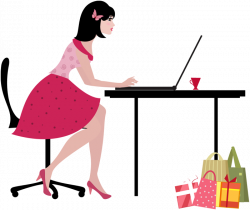 Cartoon young woman with laptop computer shopping online | 1designshop