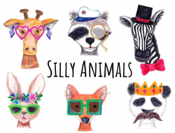 Hand Drawn Silly Animals Clipart, dressed animals clipart, hand drawn  panda, giraffe, fox, rabbit, raccoon, zebra clipart, nursery room art