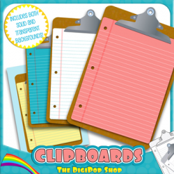 clipboard clipart with notebook paper - .png and .jpg//color, black and  white