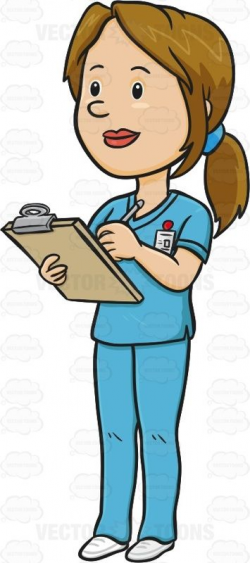 White Female In Blue Scrubs Taking Notes On A Chart ...