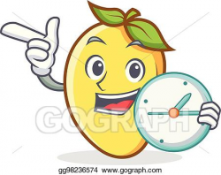 Vector Art - Mango character cartoon mascot with clock ...