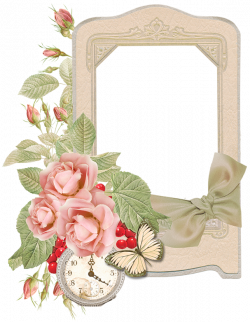 Cream PNG Frame with Clock and Roses | Gallery Yopriceville - High ...