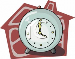An Alarm Clock and a House - Royalty Free Clipart Picture