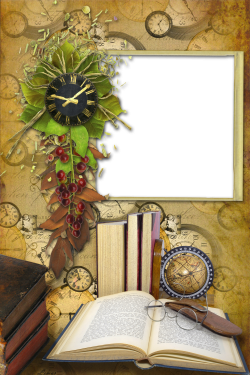 Photo PNG Frame with Books and Clock | Gallery Yopriceville - High ...