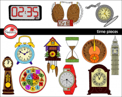 Time Pieces Clipart: Digital Clip Art Pack (300 dpi) School Teacher Clip  Art Clocks Colors Kindergarten Pre-K