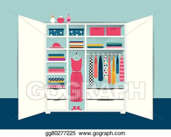 Vector Stock - Open wardrobe. white closet with tidy clothes ...