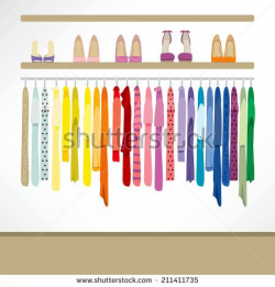 Fashion shop background with clothing on hangers, shirts ...