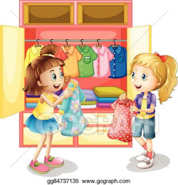 Vector Stock - Two girls picking out clothes from closet ...