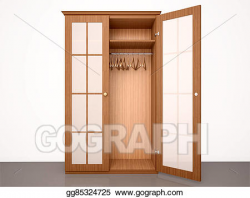 Clipart - 3d illustration of the empty half-open wooden ...