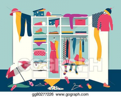 Clip Art Vector - Open wardrobe. white closet with untidy ...