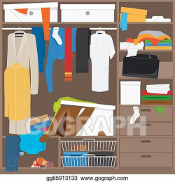 Vector Stock - Open wardrobe with mess clothes. Clipart ...