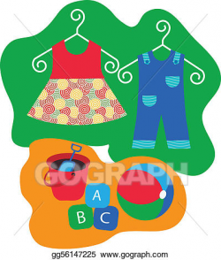 Vector Art - Baby clothes hanging on clothes hanger and baby ...