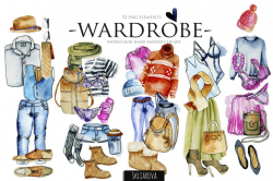 Watercolor Fashion clip art Clothes illustration Men's Women's Clothing  clipart Individual elements Hand painted Shoes Dress Jeans Skirt Bag