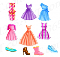 50% OFF Chic Dress Clipart, Fashion clipart, Flats, shoe, boot, Clothing  Pack, Design, Hand Drawn Illustration pink, blue, JPEG PNG Download