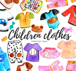 Watercolor clipart - Childern Clipart - Kids clipart - Fashion clipart -  Kids Clothing clipart - Commercial use.