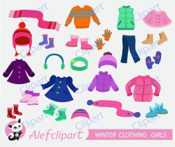 Winter Clothing Clipart Set for girls