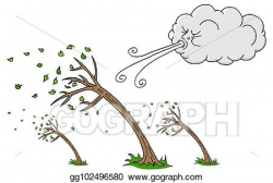 Vector Illustration - Windy day trees and cloud blowing wind ...