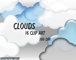 Cloud Clip Art Clouds clipart Printable Digital 16 clouds scrapbooking  Elements Personal and Commercial Use