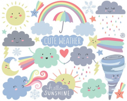 Weather Clipart - Cute Clipart, Cloud Clipart, Spring Clipart, Kawaii  Clipart Set, Adorable Digital Clip Art!
