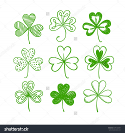 St. Patrick's day doodle shamrocks set. Hand drawn three ...