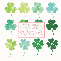 St.Patrick's Day Clip Art - Watercolor Clover Overlay ...