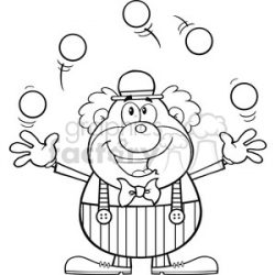 Royalty Free RF Clipart Illustration Black and White Funny Clown Cartoon  Character Juggling With Balls clipart. Royalty-free clipart # 390153