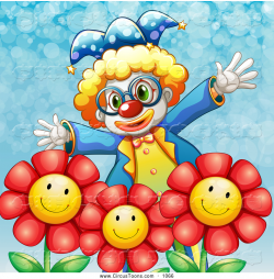 Circus Clipart of a Funny Happy Clown with Flowers by ...