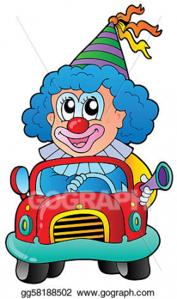 Vector Clipart - Cartoon clown driving car. Vector ...