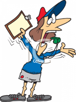 Clipart Picture of a Female Coach Blowing a Whistle