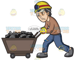 A Mineworker Pushing A Cart Of Coal