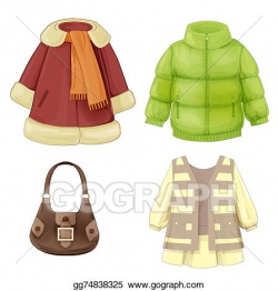 Vector Art - Set of seasonal clothes for girls. coat, dress ...