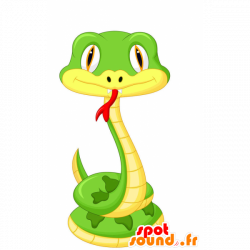 Purchase Snake mascot, yellow cobra, green and red in 2D / 3D mascots