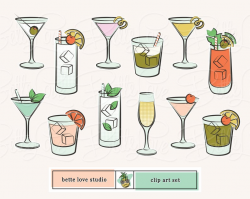 cocktail clip art | mojito | martini | bloody mary | happy hour clipart |  retro cocktails | cocktail party | retro drinks | cocktail party |