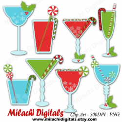 Christmas cocktails clipart, holiday drinks clipart, vector graphics,  winter clipart, digital clip art, commercial use - M436