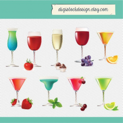 Set of Drinks Clipart. Cocktails Juicy Fruit Illustration ...