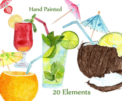 Watercolor Cocktails clipart: 