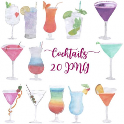 Cocktails clipart, handrawn clip art, watercolor drinks ...