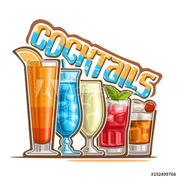Vector illustration of set colorful refreshing Cocktails in ...